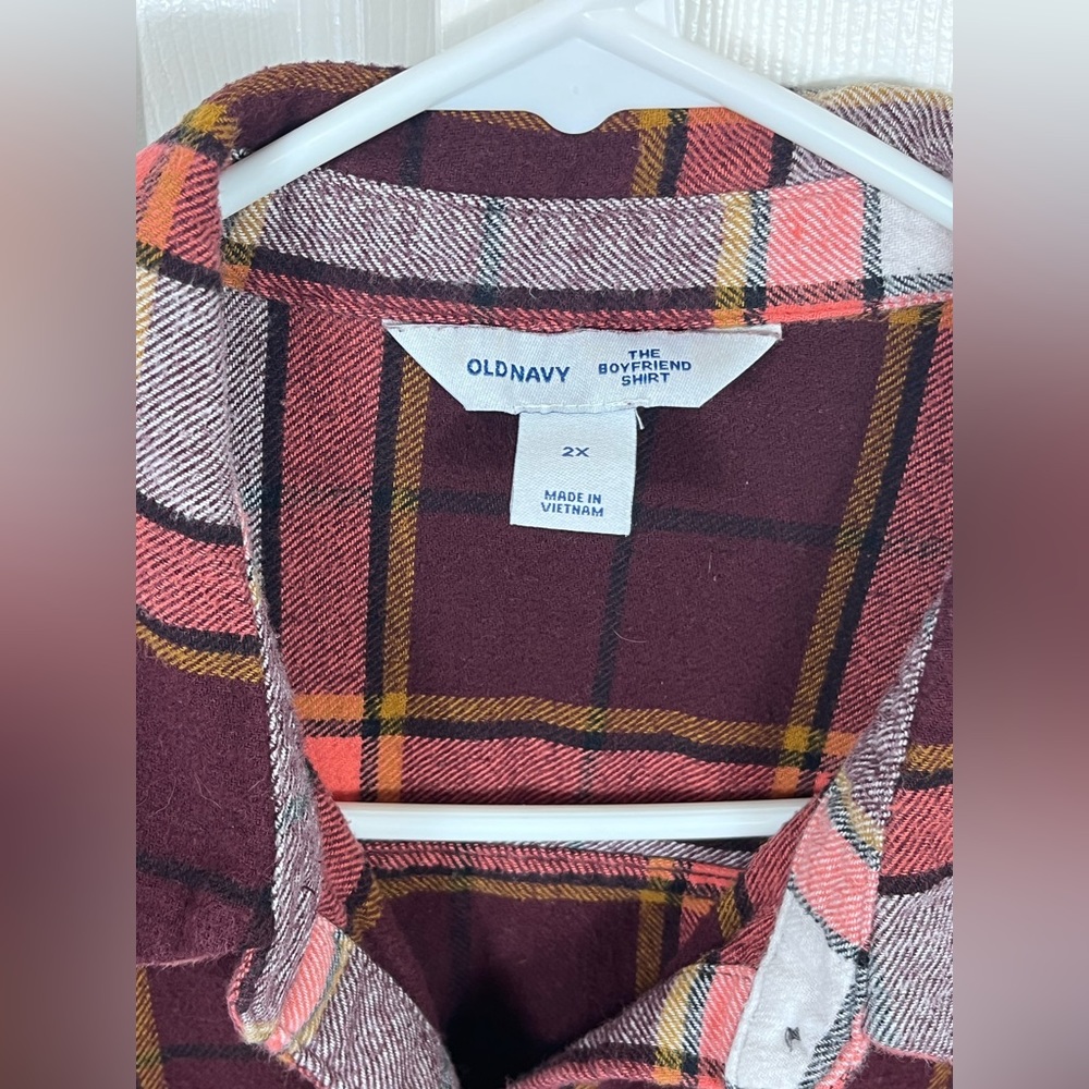 Old Navy “The Boyfriend Shirt” Flannel, Reds & Oranges, size 2x - Picture 4 of 4